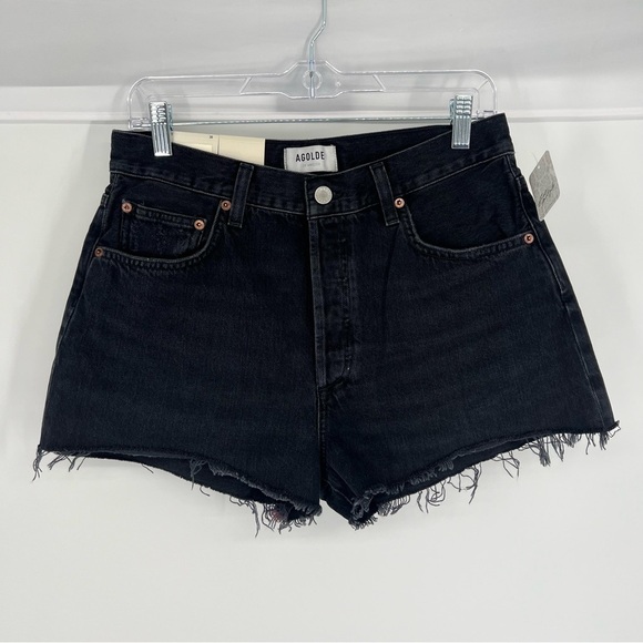 AGOLDE Mila Vintage Black Classic High Rise Denim Shorts in "Slow Burn" 30 NWT - Picture 2 of 9